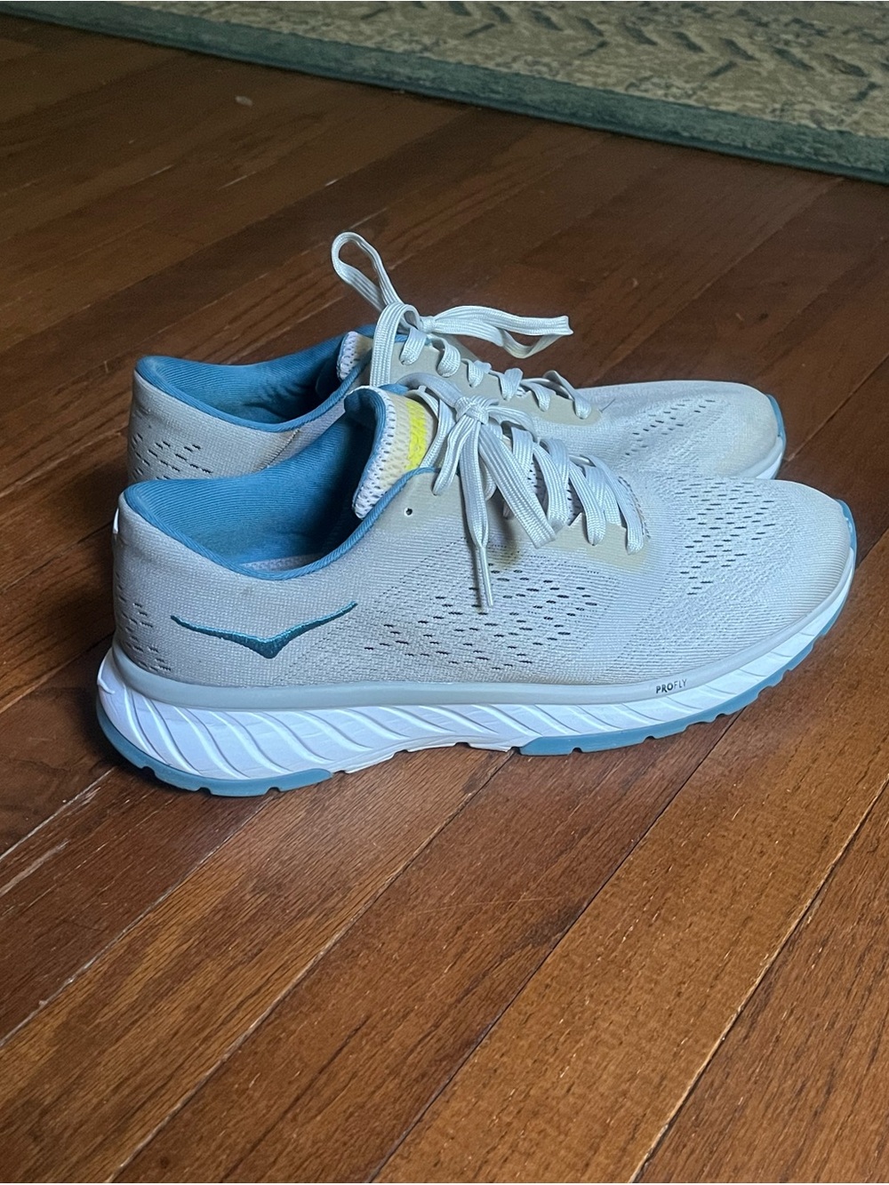 Hoka One One Men’s Light Gray and Blue Athletic Running Shoes Lightweight